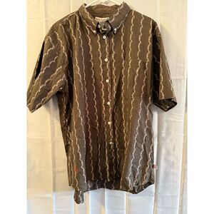 Vintage Raw Edge Mens‎ Brown Shirt Pink Flowers 90s Y2k XL Button Up Grandpa Dad